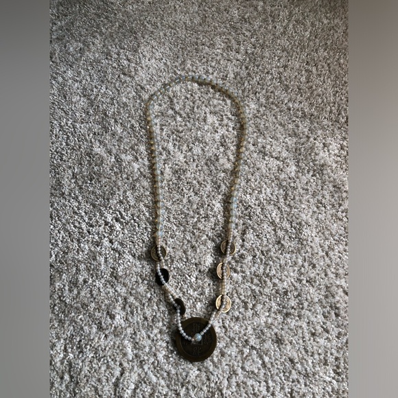 VTG Japanese Coin Necklace Dragon & Phoenix Translucent Moonglow Glass Beads 32” - Picture 6 of 12